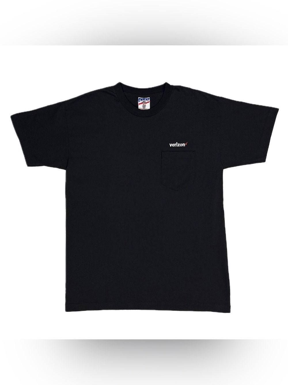 Verizon Union Made in USA 100% cotton black front‎ pocket t shirt mens large